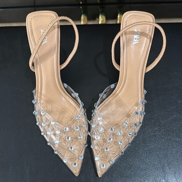 Zara Women's Beige and Silver Crystal Heels - Picture 5 of 6